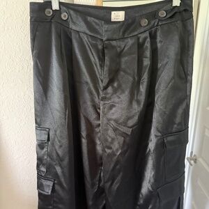 Satin cargo wide leg pants